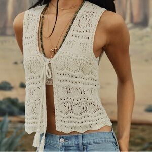 American Eagle Tie Front Cottage Core Crochet Vest